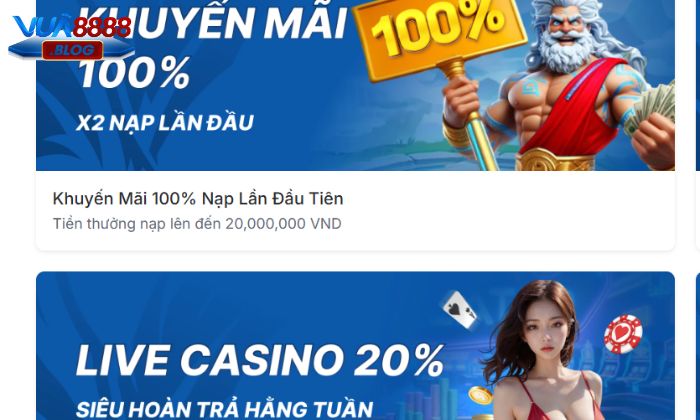 Khuyến mãi lần đầu nạp tiền với tổng giá trị lên tới 100% hấp dẫn tại Vua88 Khuyến mãi lần đầu nạp tiền với tổng giá trị lên tới 100% hấp dẫn tại Vua88